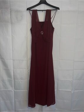 CLARA Burgundy Maxi Dress with Rhinestone Accent